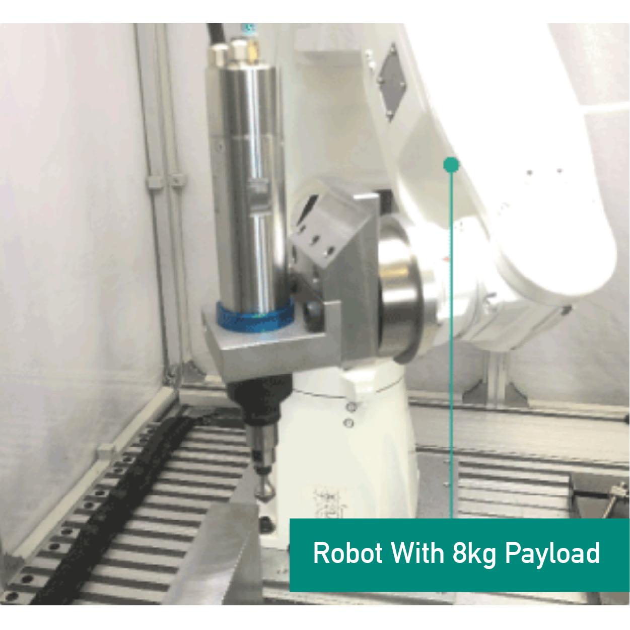 A robot with an 8kg payload using Barriquan float deburring tool
