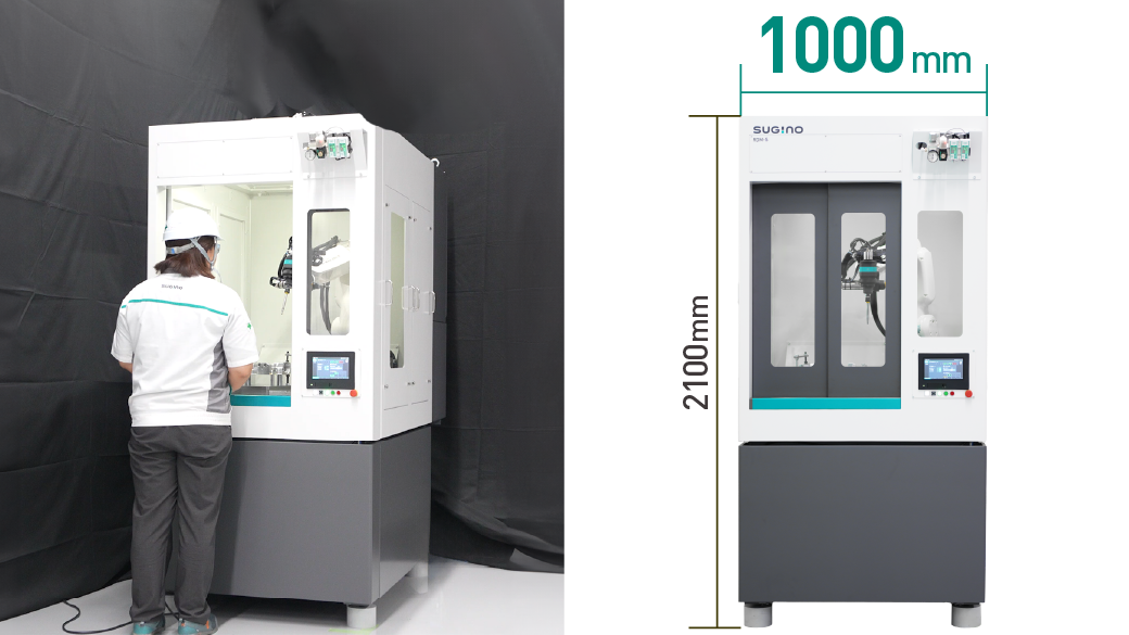 Diagram of the robotic deburring machine's size and footprint